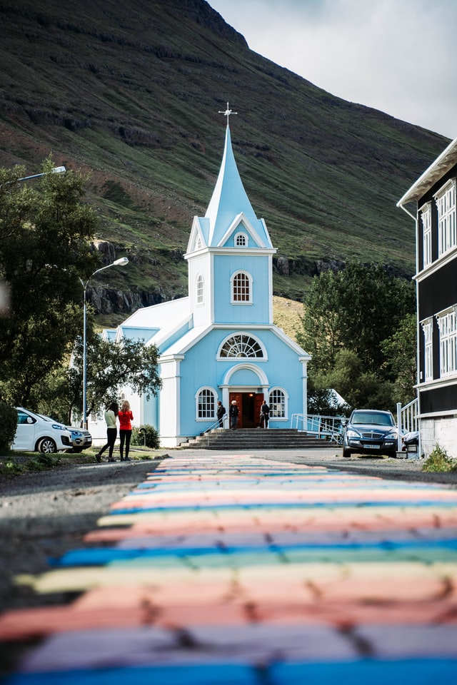 Seydisfjördur blue church Iceland