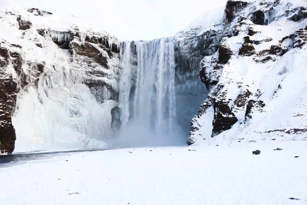 winter skogafoss iceland 