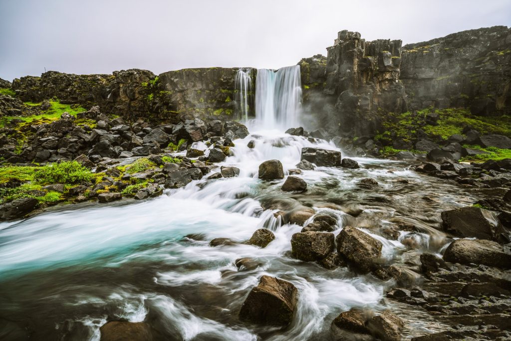Thingvellir National Park waterfall in Iceland