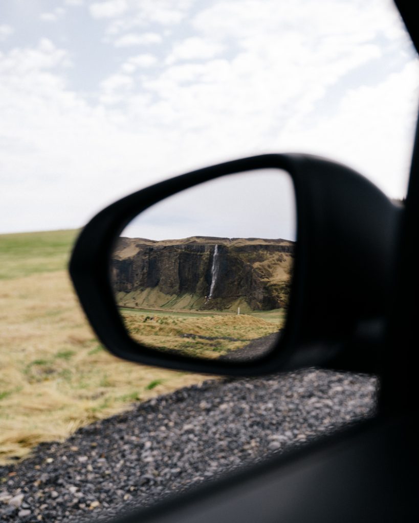the views that you can see from the car mirrors during iceland road trip