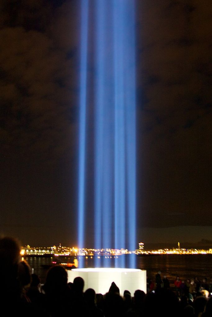 the imagine peace tower in Iceland lit every October