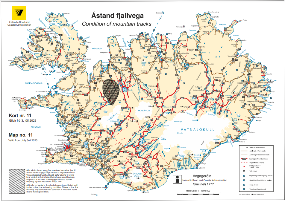 a map marked all the f-roads in Iceland
