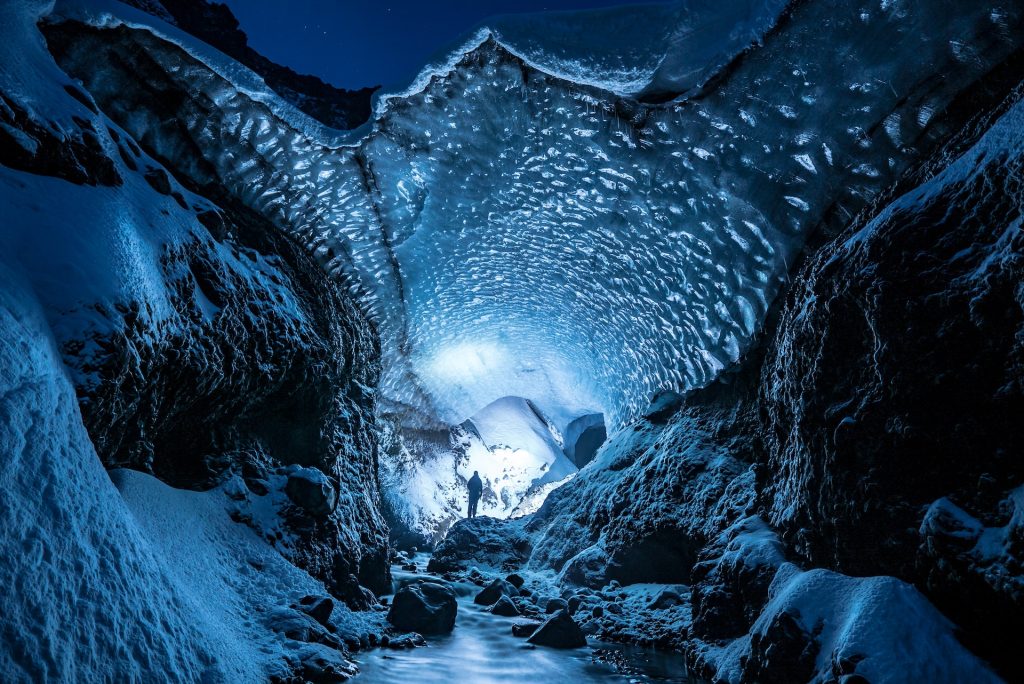 You can visit the natural blue glacier ice cave in December in Iceland