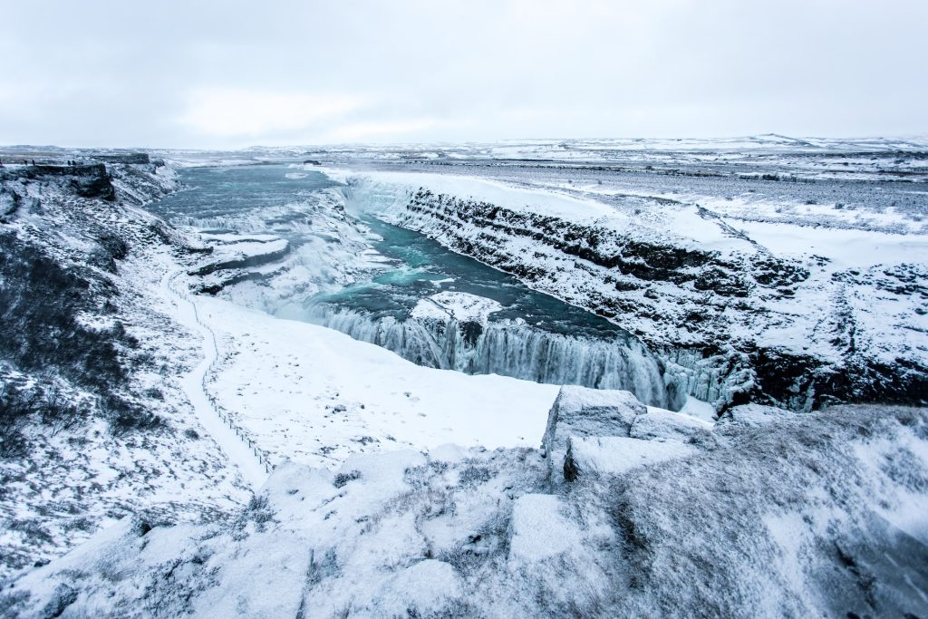 iceland golden circle gullfoss in February view