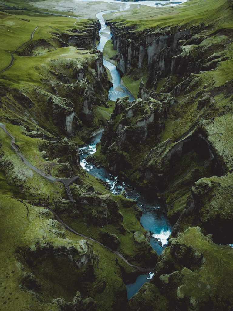 the Fjaðrárgljúfur Canyon located in south Iceland