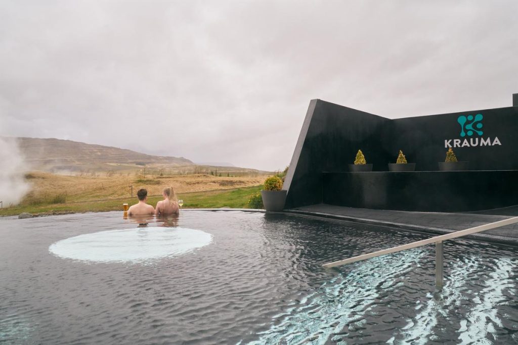 the Krauma Geothermal bath is located in West Iceland, close to Borgarnes