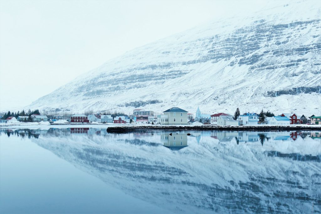 a view of the Seydisfjordur town in Iceland
