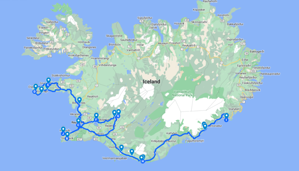 the best route for seeing the best attractions in Iceland for 7 days