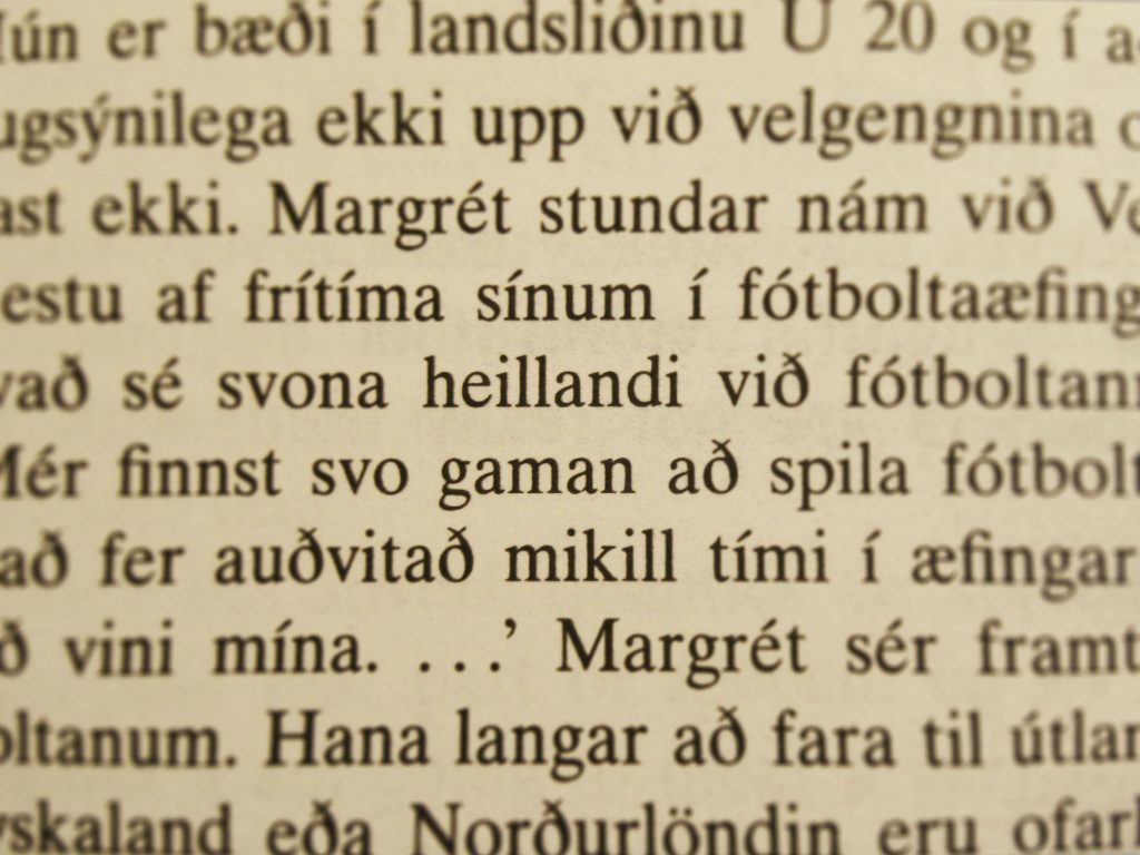 A photograph of a text in Icelandic, photograph taken from page 206 of Colloquial Icelandic by Daisy L. Neijmann