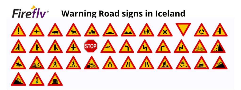 Warning type of road signs in iceland