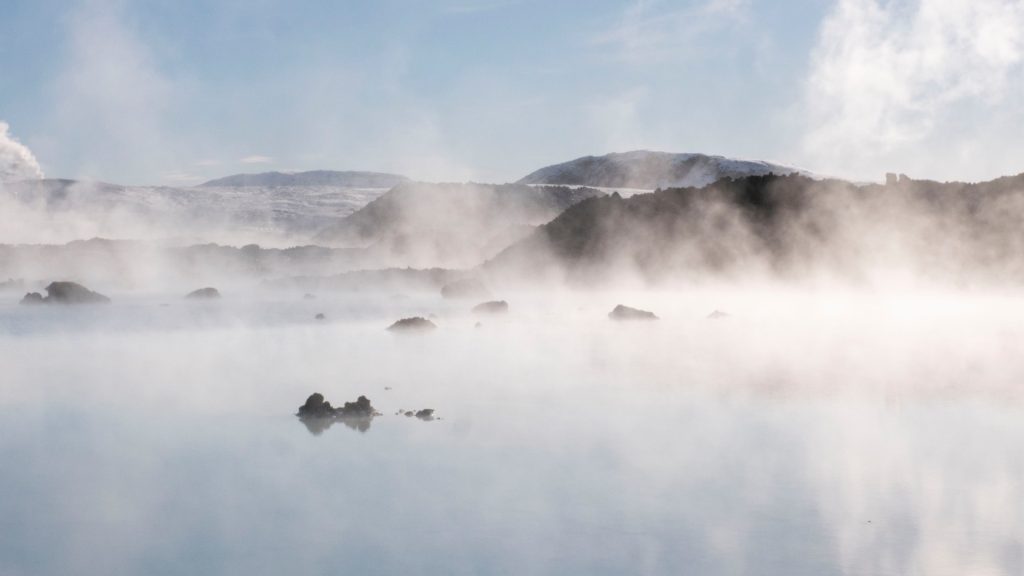 visit the hot spring in Iceland in winter
