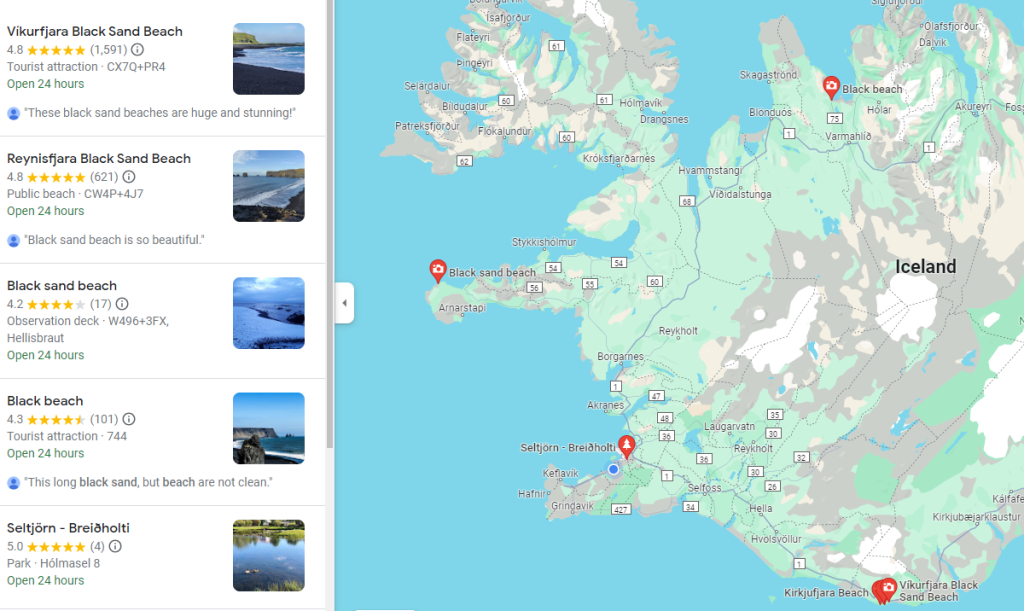 the location of Iceland black sand beaches