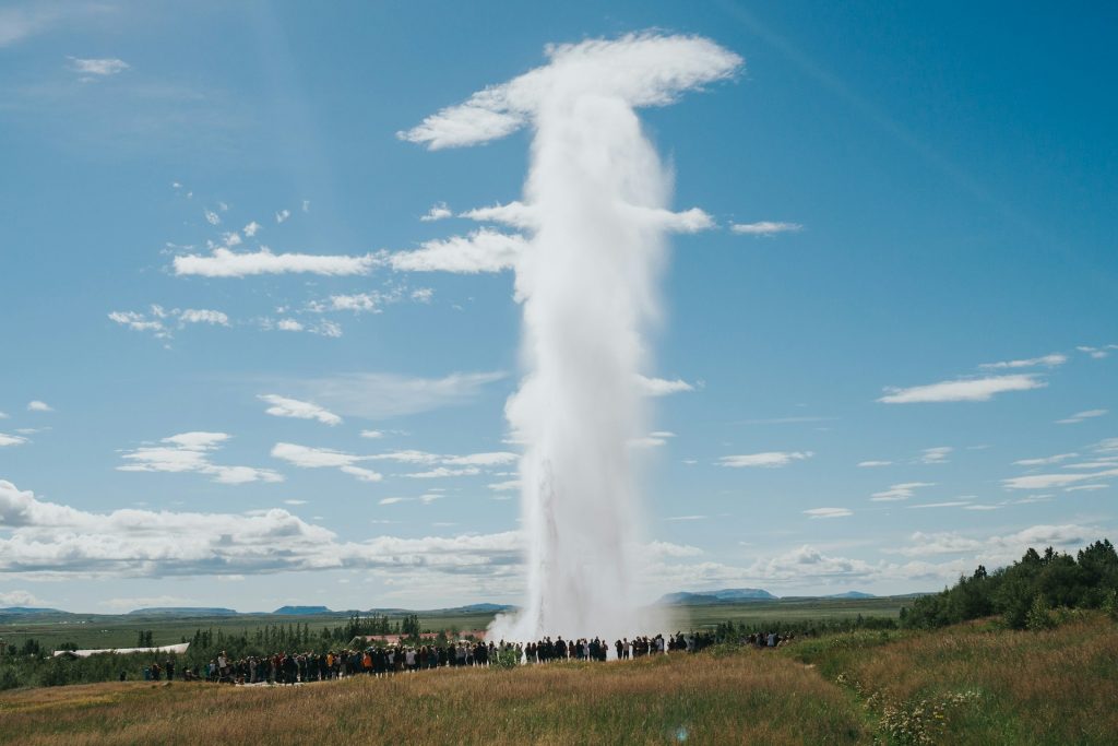 the summer view of the Geysir in Iceland