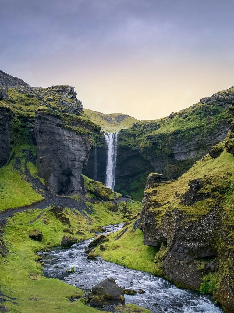 Kvernufoss waterfall is a waterfall you can walk behind