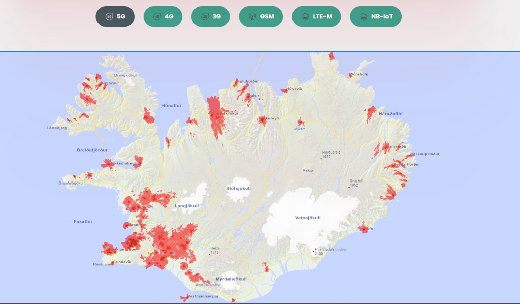 iceland 5G cover area map for mobile
