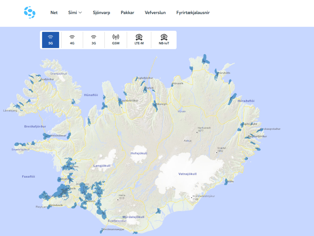 Siminn phone coverage in Iceland for 5G