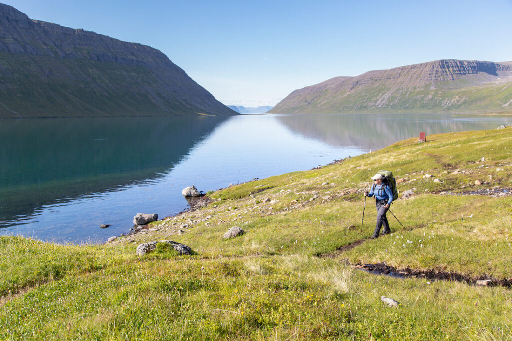 hiking the Hornstrandir in a sunny day